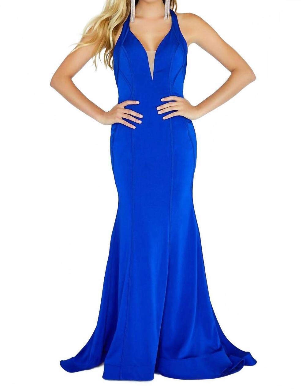 NEW JOLENE silky crepe mermaid prom dress in royal
